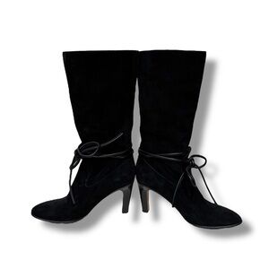Chloe Black Suede Mid Calf Length Black Suede Leather Slouchy Wrap Boots 36.5